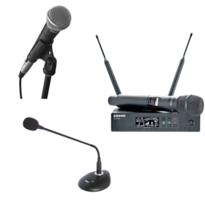 Радіосистеми Шнурові мікрофони Мікрофони для конференцій